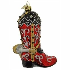 Cheap ✔️ Traditions Red & Black Cowboy Boot With Spur Ornament 🤩