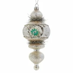 Wholesale 🥰 Traditions Silver Tinsel With Blue Indent Glass Ornament 🤩