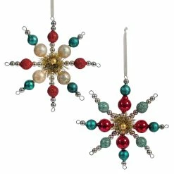 Cheapest 💯 Traditions Glass Bead Snowflake Ornament With Tinsel And Glitter Set/2 🔥