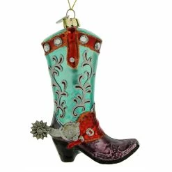 Promo 😀 Traditions Turquoise & Red Cowboy Boot With Spur Ornament 🥰