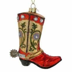 Promo 🔥 Traditions Red & Tan Cowboy Boot With Spur Ornament 😉
